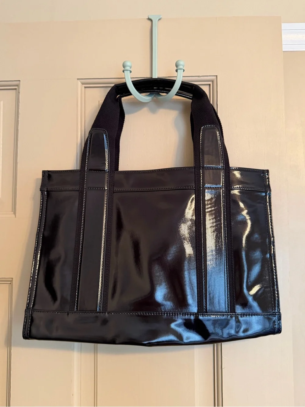 Tory Burch Black Patent Leather Logo Tote